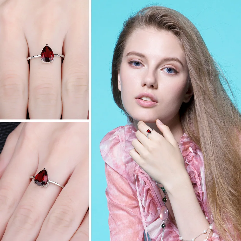 Jewelrypalace груша 1.4ct Красный Камень Гранат пасьянс кольцо для Для женщин Настоящее