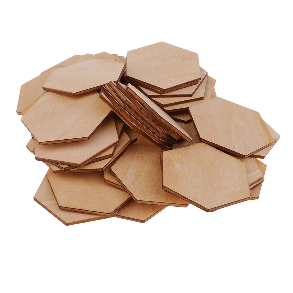 50/100/200pcs Wooden Hexagon Shapes MDF Cutouts Blank Embellishments Craft for DIY Scrapbooking Card Making Decoration Ornaments