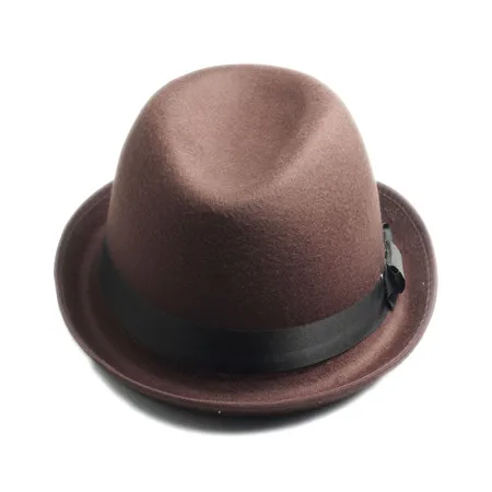 Мужская и Женская шерстяная фетровая шляпа, фетровая флоппи-лента, английская Панама, джаз, Элегантная кепка, 25 - Цвет: Coffee