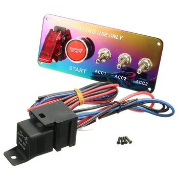 

12V Racing Car Red LED Toggle Ignition Switch Panel Engine Start Push Button 12V 20A