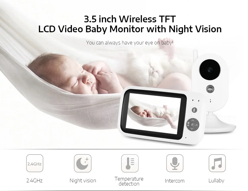ZR303 Цифровой 3,5 дюймов 2,4 ГГц беспроводной TFT ЖК-монитор младенца с ночного видения Детская камера безопасности