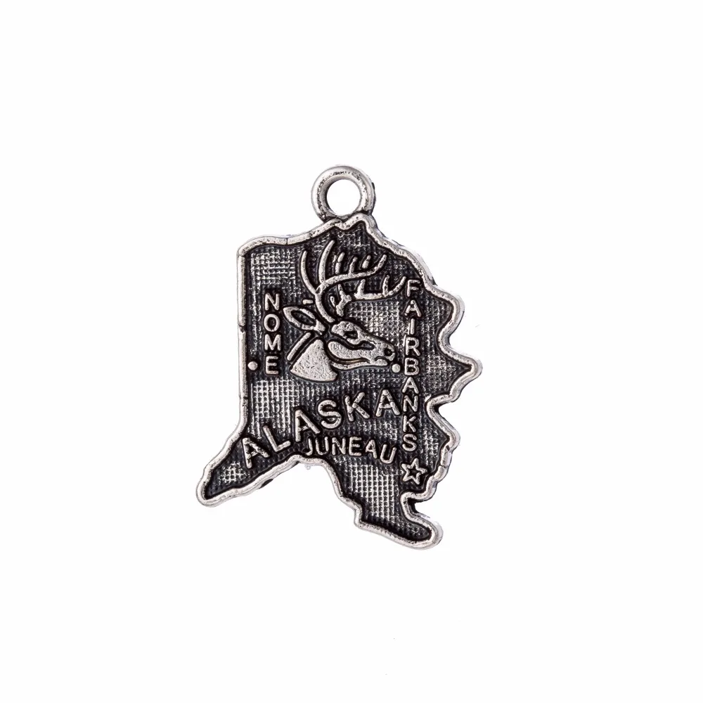 

my shape 30pcs Alaska Map Charm Alloy Metal Travelling Pendant Diy Handmade Jewelry 17*23mm