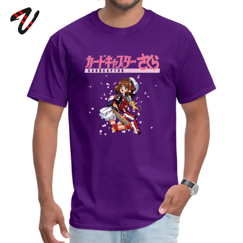 Unique Short Sleeve Tops Shirt Fall O Neck Pure Cotton Men Top T-shirts Casual Unique Tee Shirts Funny Wholesale Cardcaptor Sakura Roller Skates Logo -11475 purple