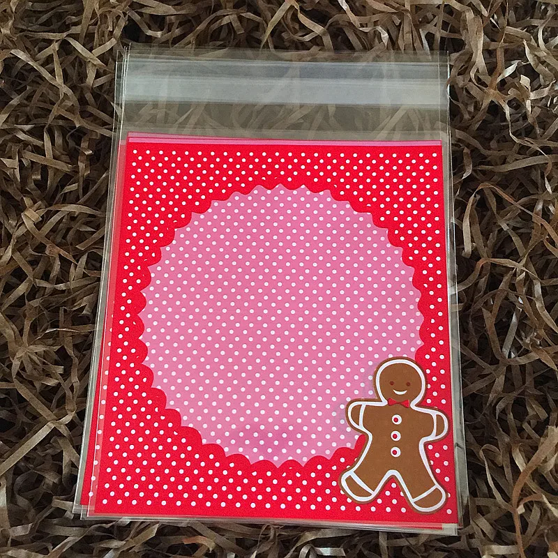 

DONYAMY 100pcs/lot Red Gingerman Cookies Bag Wedding Candy Bag Dessert Cake Snack Packing 10*10cm