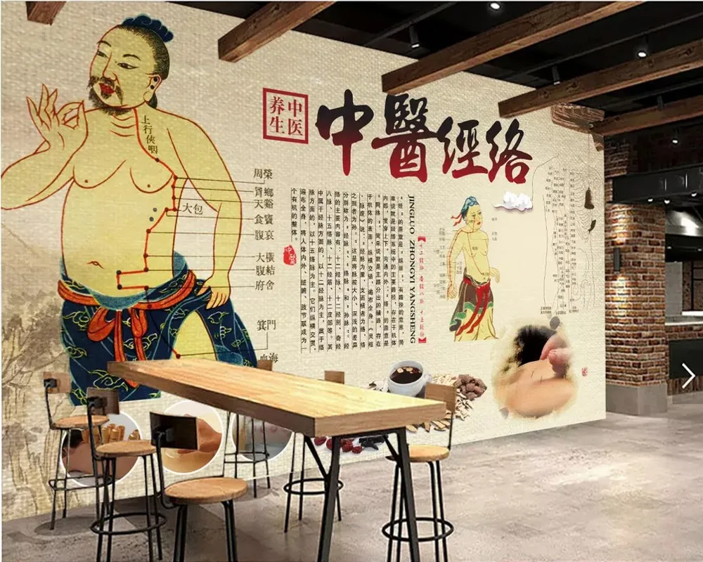 

Free Shipping Custom Wallpaper Mural TCM Health Meridian Physiotherapy Center Massage Background Wallpaper Painting Decoration