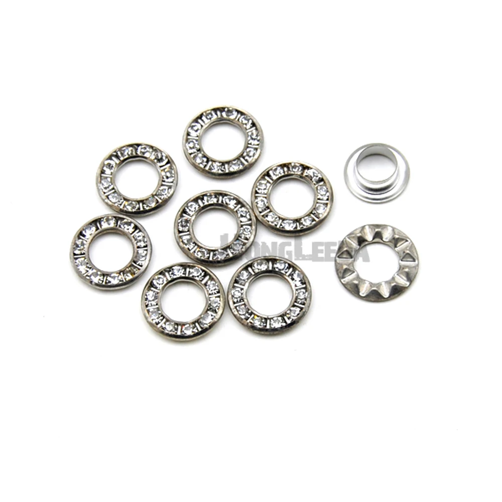 Eyelet Grommet Ring 100sets 12mm Round Metal Brass Rhinestone Eyelets Crystal Diamond Grommets Glass Eyelets Knit Address Decoration