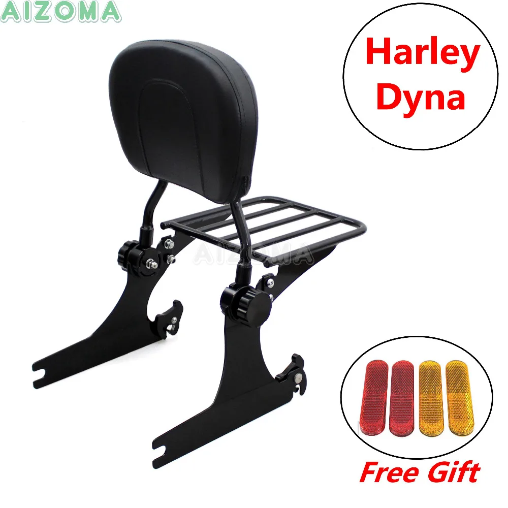 Black Adjustable Backrest Sissy Bar Motorcycle Rear Luggage Rack For Harley Dyna Street Bob FXD Low Rider Super Glide 2002-18 19 |