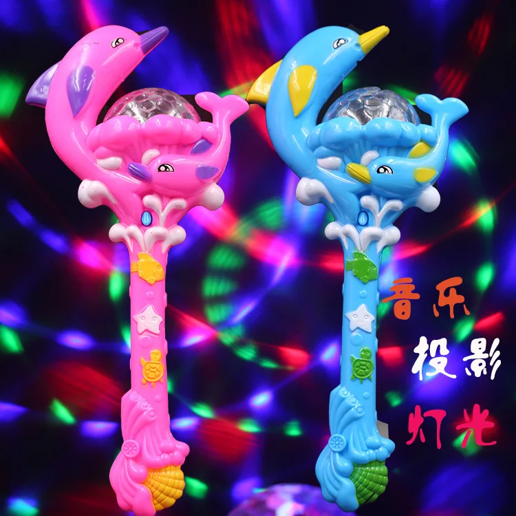 

Colorful Dolphin Dance magic wand luminous colorful music light sticks STICK rotating projection lamp 35CM holiday gifts