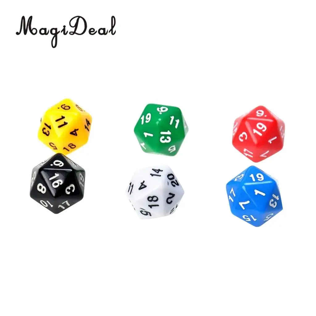 MagiDeal Novelty 6Pcs D20 Gaming Dice Twenty Sided Die RPG D&D Six Opaque Colors for Funny Family Party Pub Club Dice Game Sport