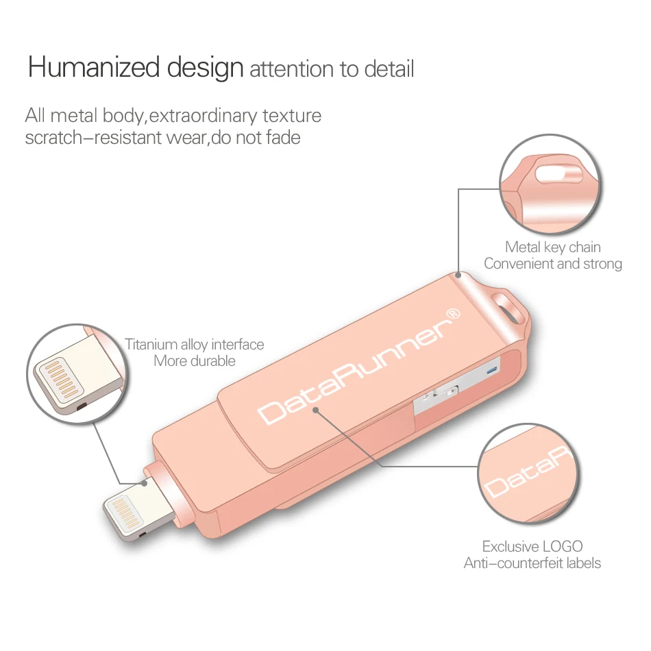 DataRunner USB флэш-накопитель портативный флэш-накопитель 32 Гб 64 Гб 128 usb-шнур 8 Гб 16 Гб Кле usb 3,0 Флешка для iPhone XS MAX/XR/X/8 Plus