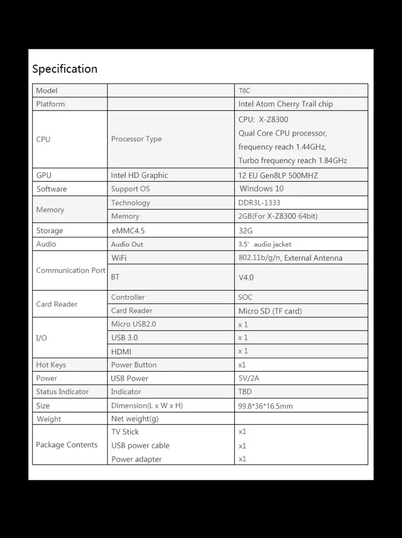 Measy T8C Windows10 OS Z8300 4 ядра 1,84 ГГц мини ПК 2G/4G 32G/64G H.265 1080P HD tv Stick медиаплеер ключ