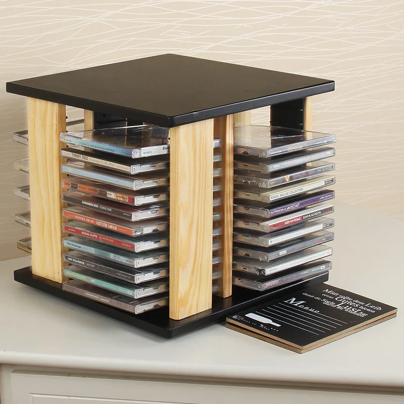 Free Shipping Solid Wood CD Rack Disc Disc Rotating Wooden CD Large 