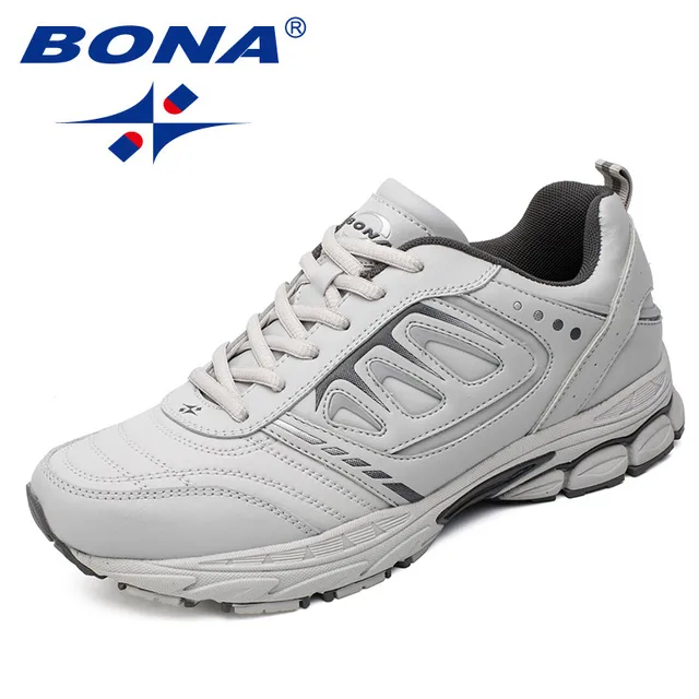 BONA New Style Men Running Shoes Ourdoor Jogging Trekking Sneakers Lace Up Athletic Shoes Comfortable Light Soft Free Shipping LIGHT GREY DARK GREY