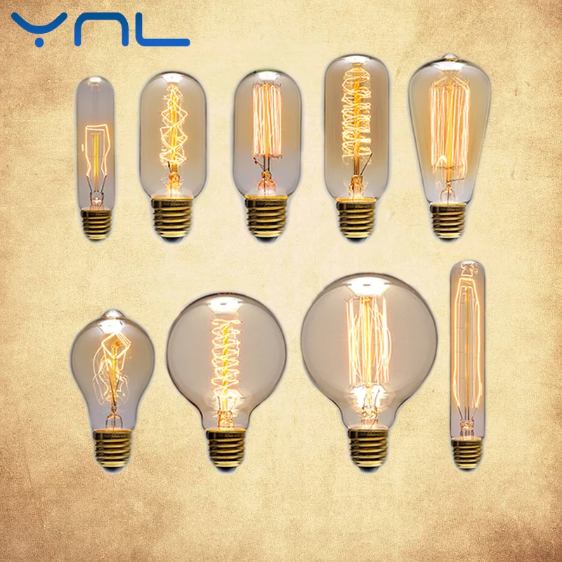 

Vintage Edison Bulb E27 40W ST64 T10 T45 G80 G95 Chandelier Pendant Lights 220V LED Lamp Incandescent Light Rope Lamp Holder