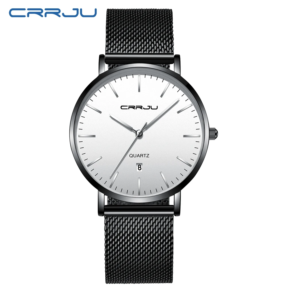 

TOP Luxury Brand Ultra-thin Men Mesh Quartz Watch CRRJU New Fashion Simple Waterproof Wristwatch Perfect Gifts for Men