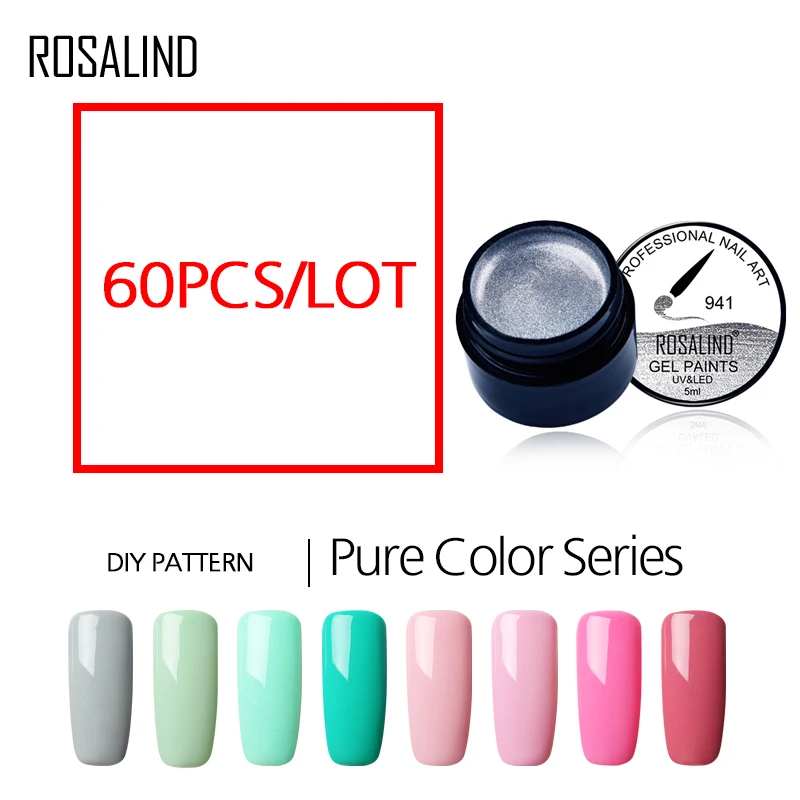 

ROSALIND 60PCS Pure Color Painting Nail Gel For Nails Art Manicure Free Shipping Vernis Soak Off Gel Nail Polish UV LED