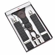 Мужская брендовая 4 клипы жаккардовая ткань натуральная кожа на подтяжках