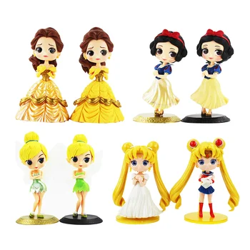 

14cm Q Posket anime figure snow white princess doll Tinkerbell Sailor Moon Belle Action Figure model play house Toys for girls