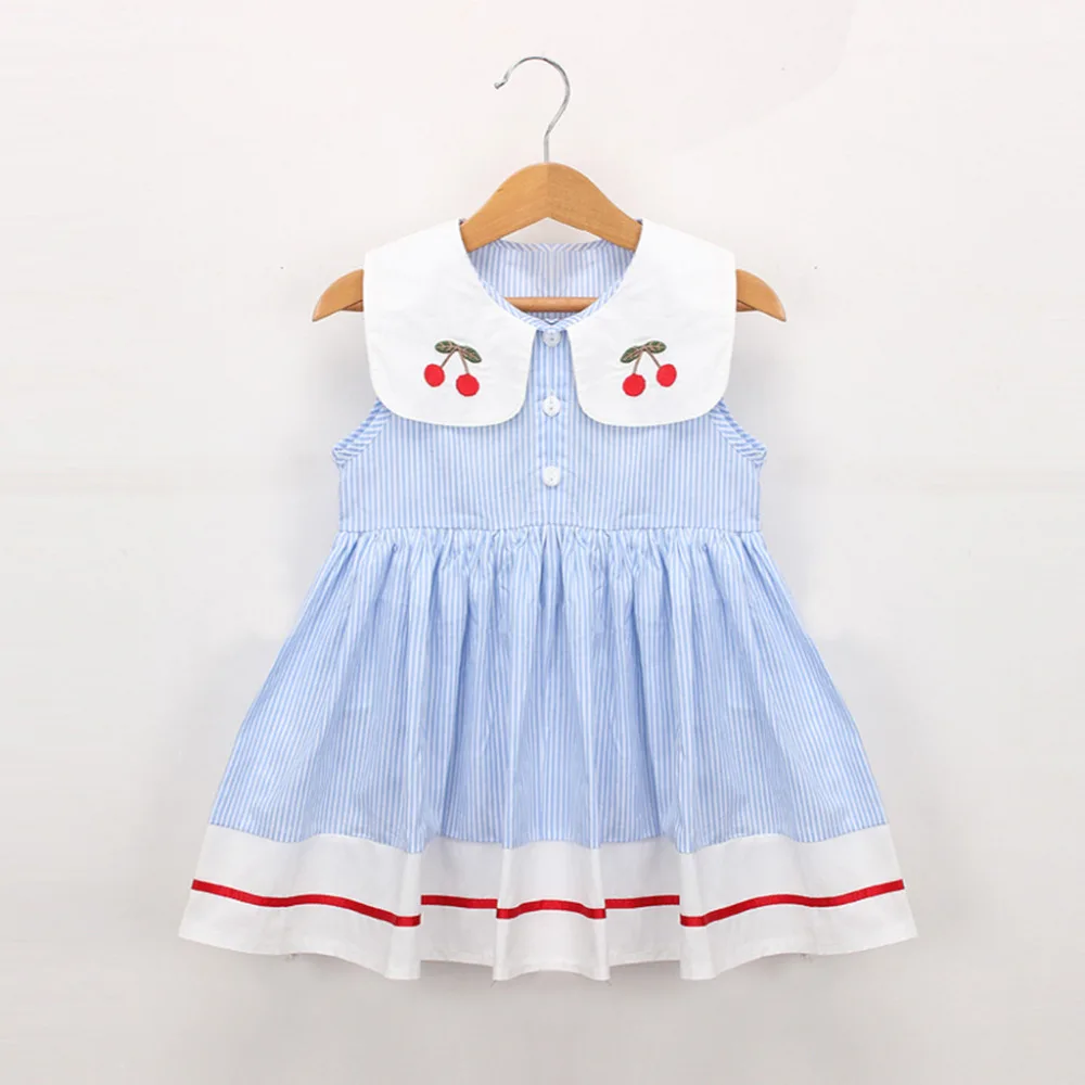 Toddler Kids Baby Girls Clothes Sleeveless Cherry Stripe Party Princess
