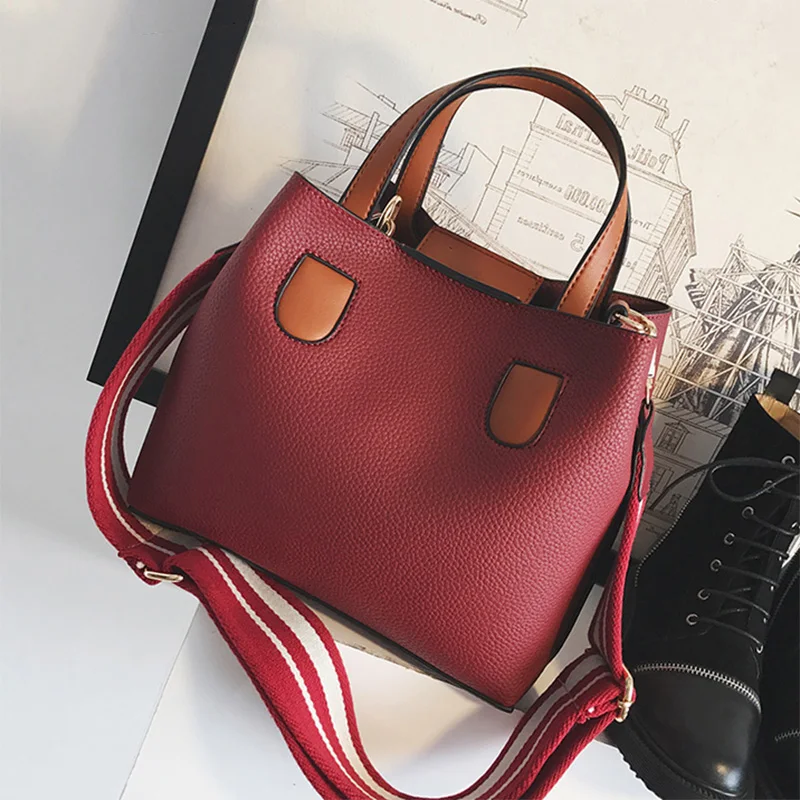 ETAILL Women Bucket Composite Bag Chain Wide Strap Shoulder Bag Fashion High Quality PU font b