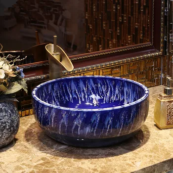 

Blue Glaze kiln Jingdezhen factory directly ceramic hand painted hand wash basin bathroom sinks