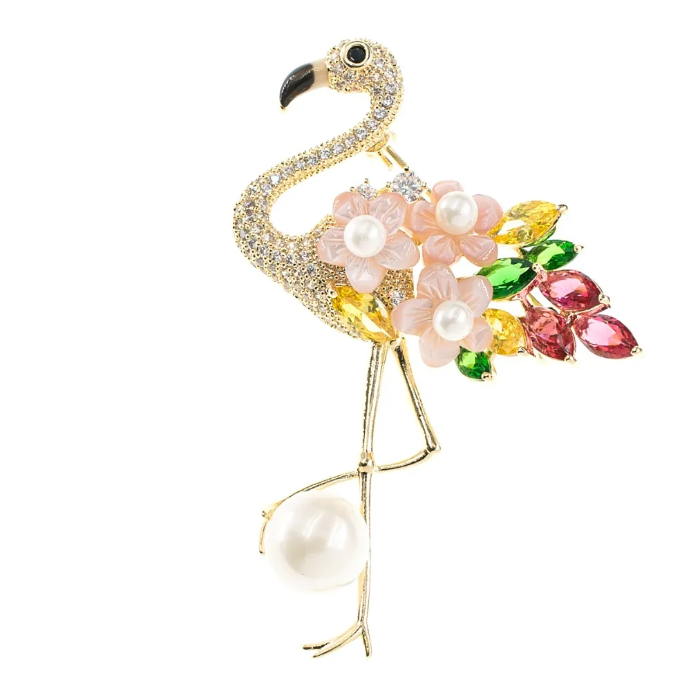 

Crystal Cubic Zirconia Flamingo Bird Brooch Broach Pin Pendant Women Jewelry Accessories for Thanksgiving Gift XR03911