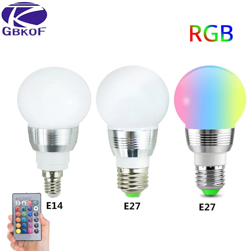 GBKOF RGB Светодиодная лампа E27 E14 7W свет AC85 265V праздник Lampara пульт дистанционного