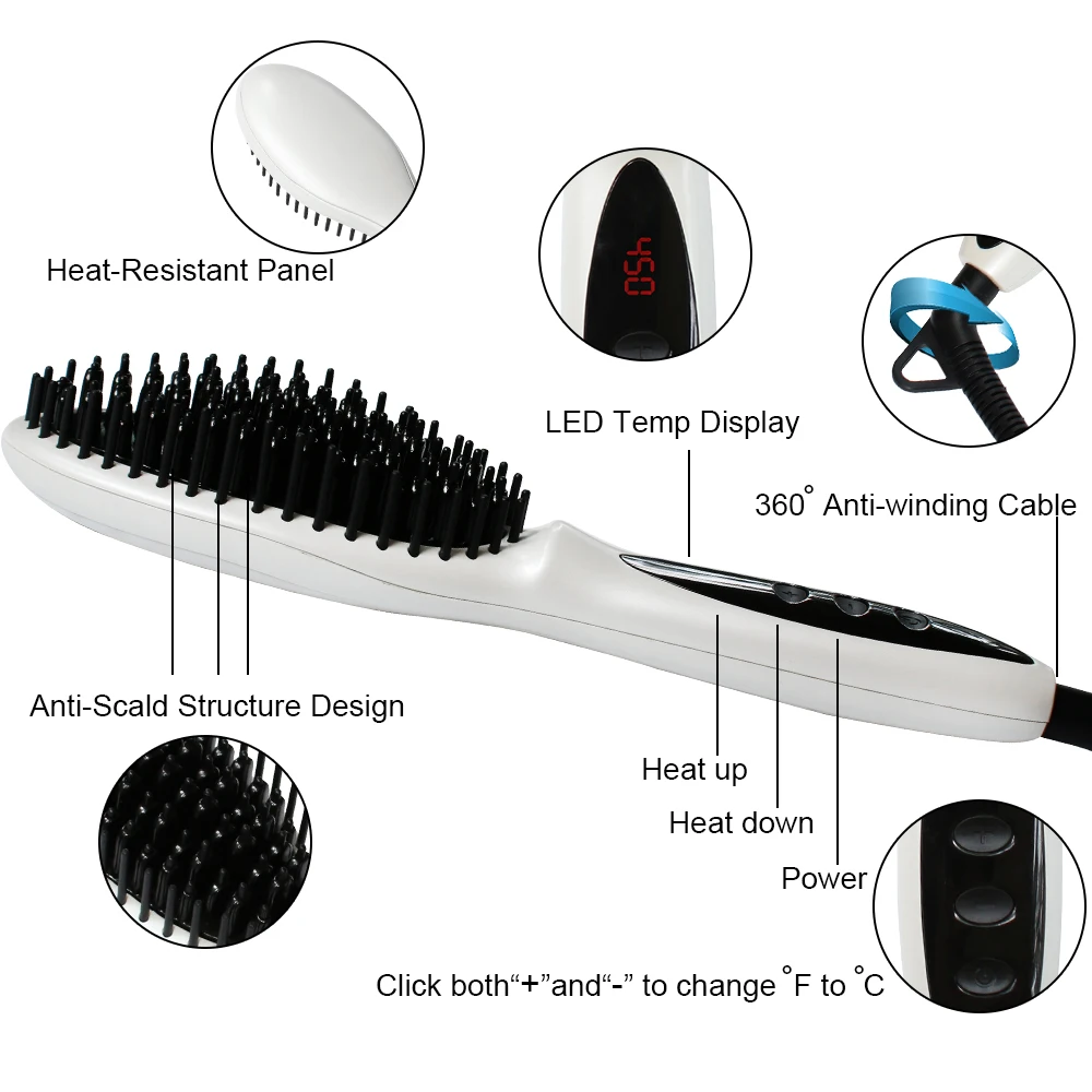 

Electric Quick Heating Smoothing Brush Styling Tool For Any Hair Types Ergonomic Ionic Hair Straightener Brush Hair Combs