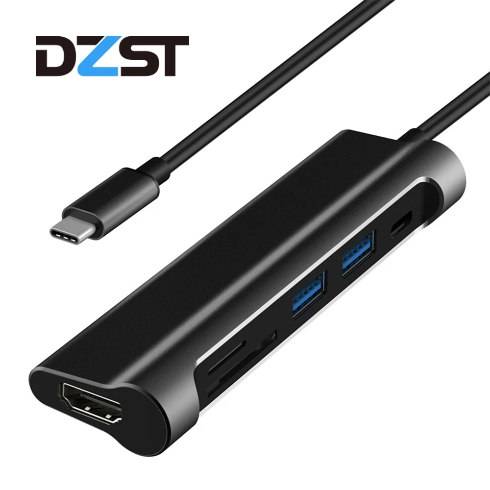 

DZLST USB Hub Type C USB 3.1 Adapter SD/TF Card Reader HDMI Type-C PD Charging USB 3.0 HUB For MacBook Huawei P20 Pro/Matebook