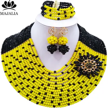 

Majalia Romantic Nigeria Wedding African Beads Jewelry Set Opaque yellow and Black Crystal Necklace Bridal Jewelry Sets 16SY009