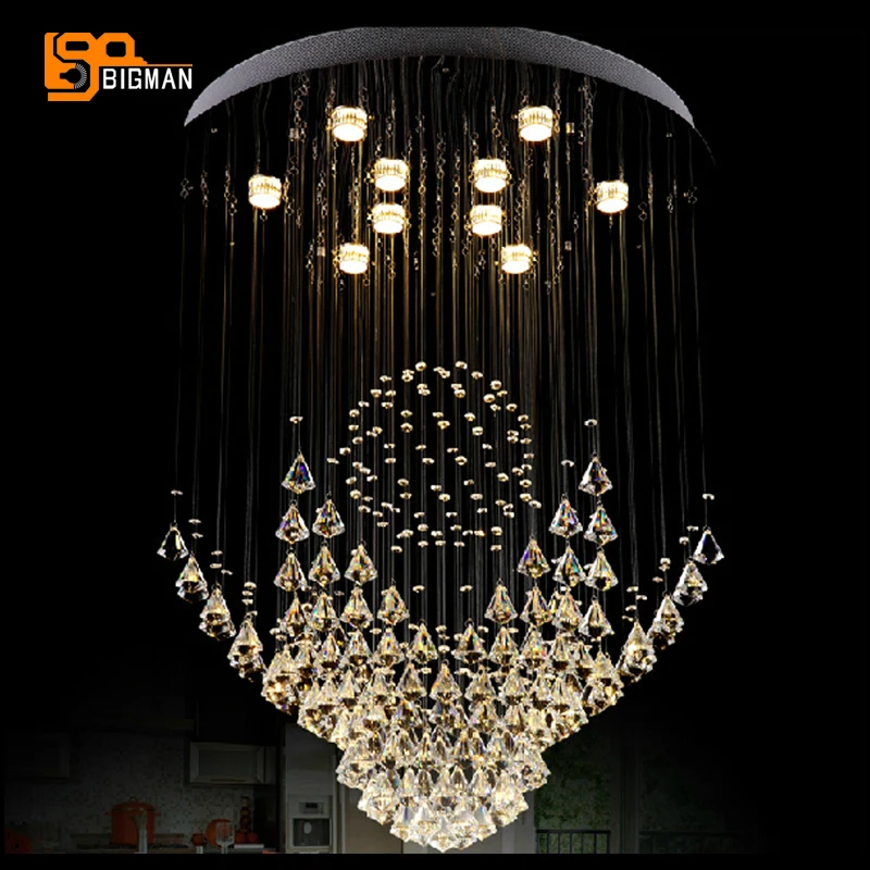

new modern flush mount crystal chandelier Dia80*H100cm lustre cristal lamparas foyer chandeliers