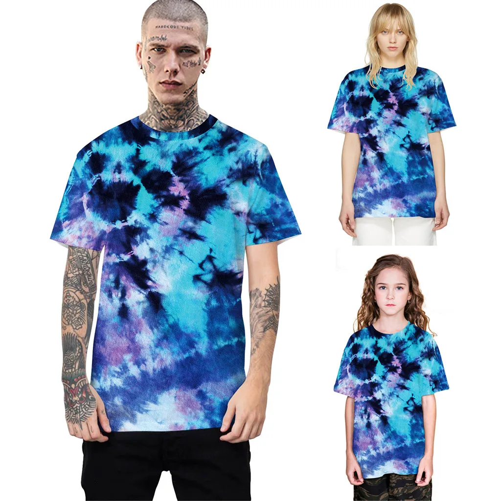 

New Summer Fashion Family Matching Clothes Tie Dye Colorful Print T-Shirt Family Look Casual Tee Tops Vestiti Mamma E Figlia