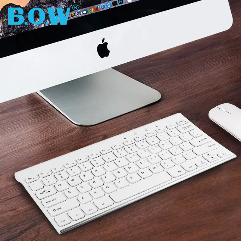 B.O.W Keyboard and Mouse Combo,Quite Design 2.4G Metal Ultra-Slim Wireless Rechargeable Keyboard and mouse for Desktop, Computer