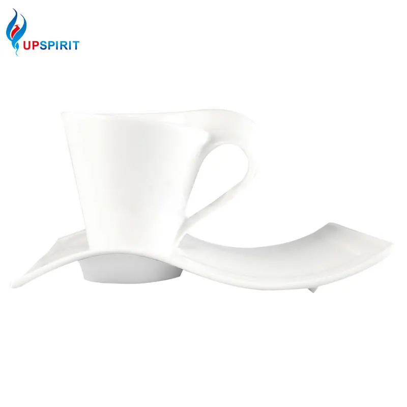

Upspirit 200ml Coffee Cup and Saucer Removable Wavy Plate Ceramic Cup and Plate Cake Display Cookie Server Kitchen Dining&Bar,