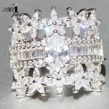 

YaYI Jewelry Princess Cut 7.6 CT White Zircon Silver Color Engagement Rings wedding Heart Rings Girls Party Rings Gifts 853