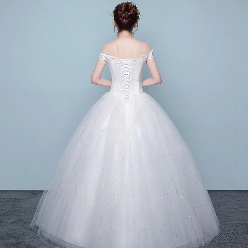 Изысканный одно слово воротник свадебное платье юбка 125