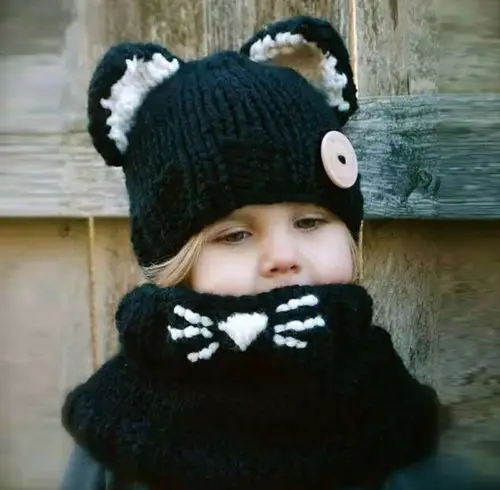 Girls-cat-scarf-hat-collar-wool-knitted-cap-1-6-years-old-baby-childrens-hats