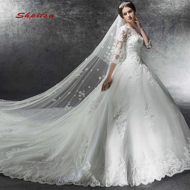 

Long Sleeve Lace Wedding Dresses Ball Gown Sequin Wedding Gowns Weding Bridal Bride Dresses Weddingdress vestido de noiva