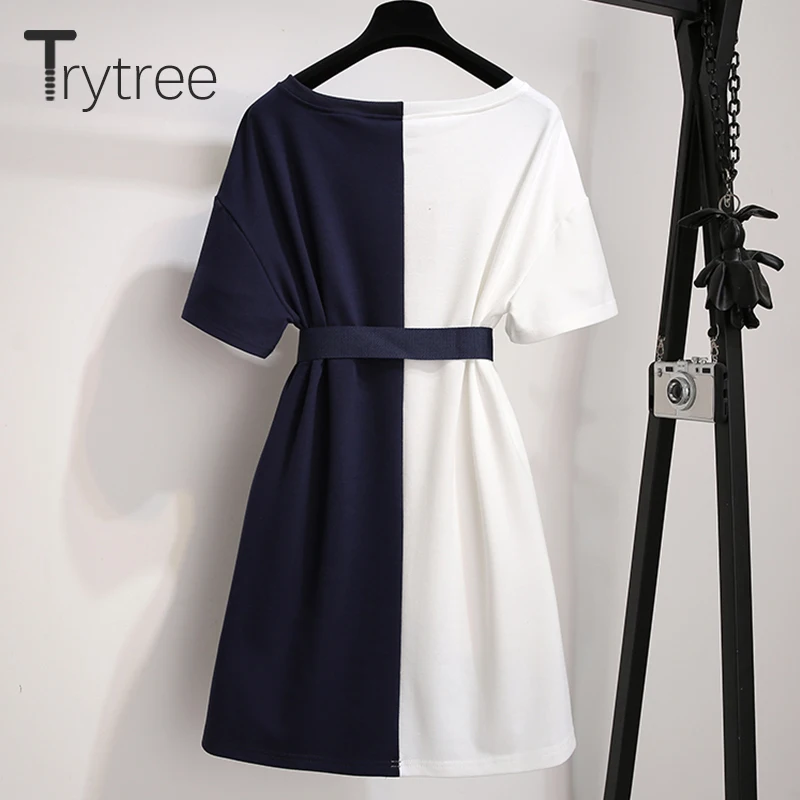 Trytree, летнее женское платье, повседневное, расшитое блестками, с принтом кота, с o-образным вырезом, мини-футболка, платья, хлопок, полиэстер, пояс, свободное прямое платье