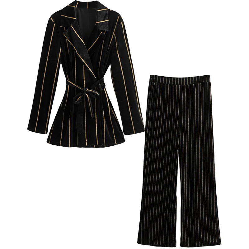 

Set female velvet suit jacket high waist trousers two-piece 2019 spring and autumn new OL fashion temperament women's clothes
