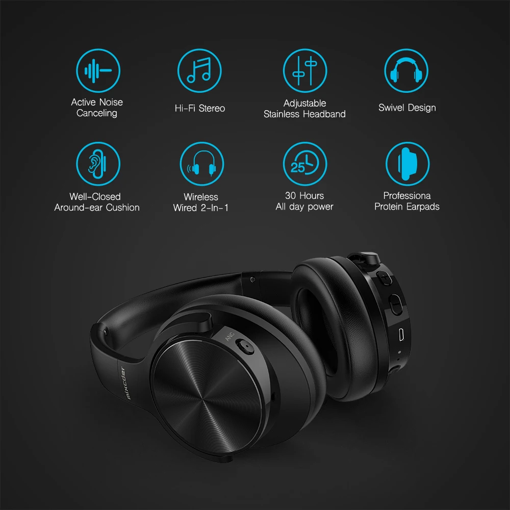 Mixcder E9 гарнитура с активным Шумоподавлением беспроводные Bluetooth наушники с микрофоном ANC Bluetooth наушники с глубоким басом