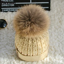 Зимой-25С Подлинный Реальный мех Енота мяч толщиной шерсти бархатной зимние шапки для женщины мех пом пом Skullies шапочки Дамы Вязаная Шапка лыж boonet