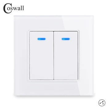 

Coswall Crystal Glass Panel 2 Gang 2 Way Pass Through On / Off Light Switch Stair Wall Switch Switched With LED Indicator 16A