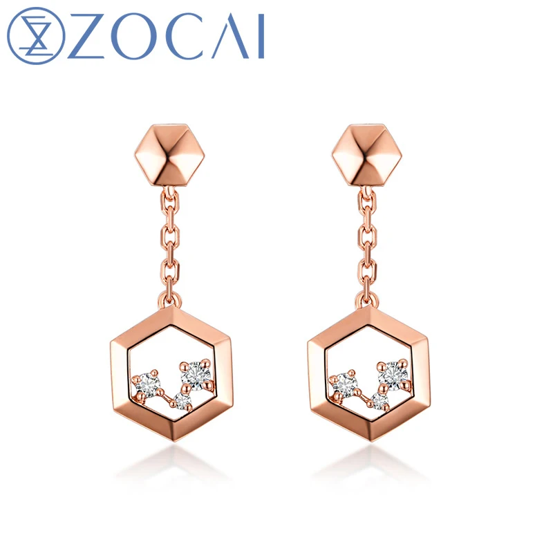 ZOCAI Новое поступление мотаться соты серии Real 0,06 кт Бриллиантовое Earrings18K розовое золото JBE90224T