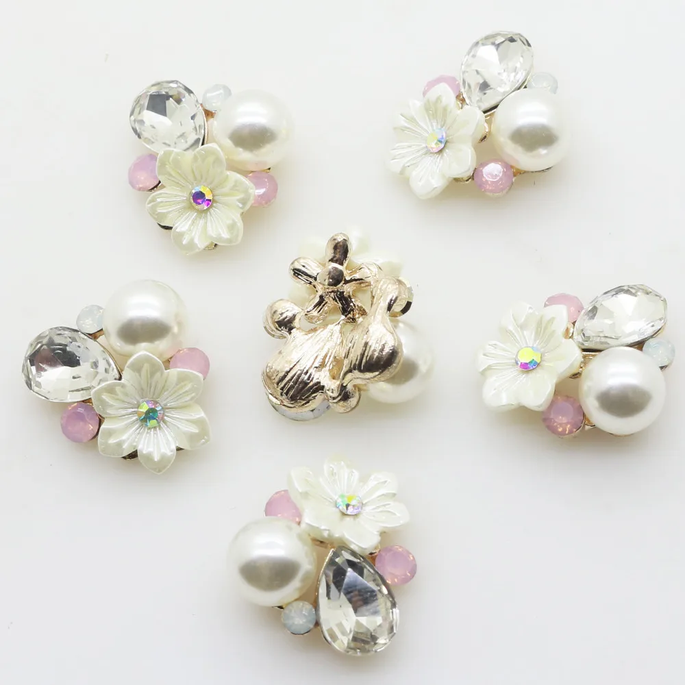 

10pcs/lot 20mm Pearl Rhinestone Metal Flower Diy Jewelry Findings Accessories Embellishment For Jewelry Making Accessories