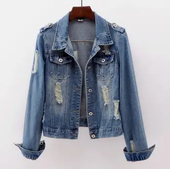 

Ripped Denim Jacket Women Plus Size 5XL Boyfriend Jean Coat Streetwear Harajuku Vintage Autumn Outerwear