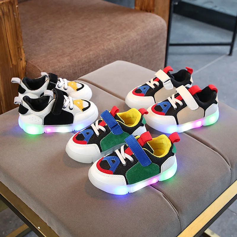 2018 LED unisex fashion baby infant tennis glowing elegant baby casual shoes slip on colorful lighted girls boys shoes footwear