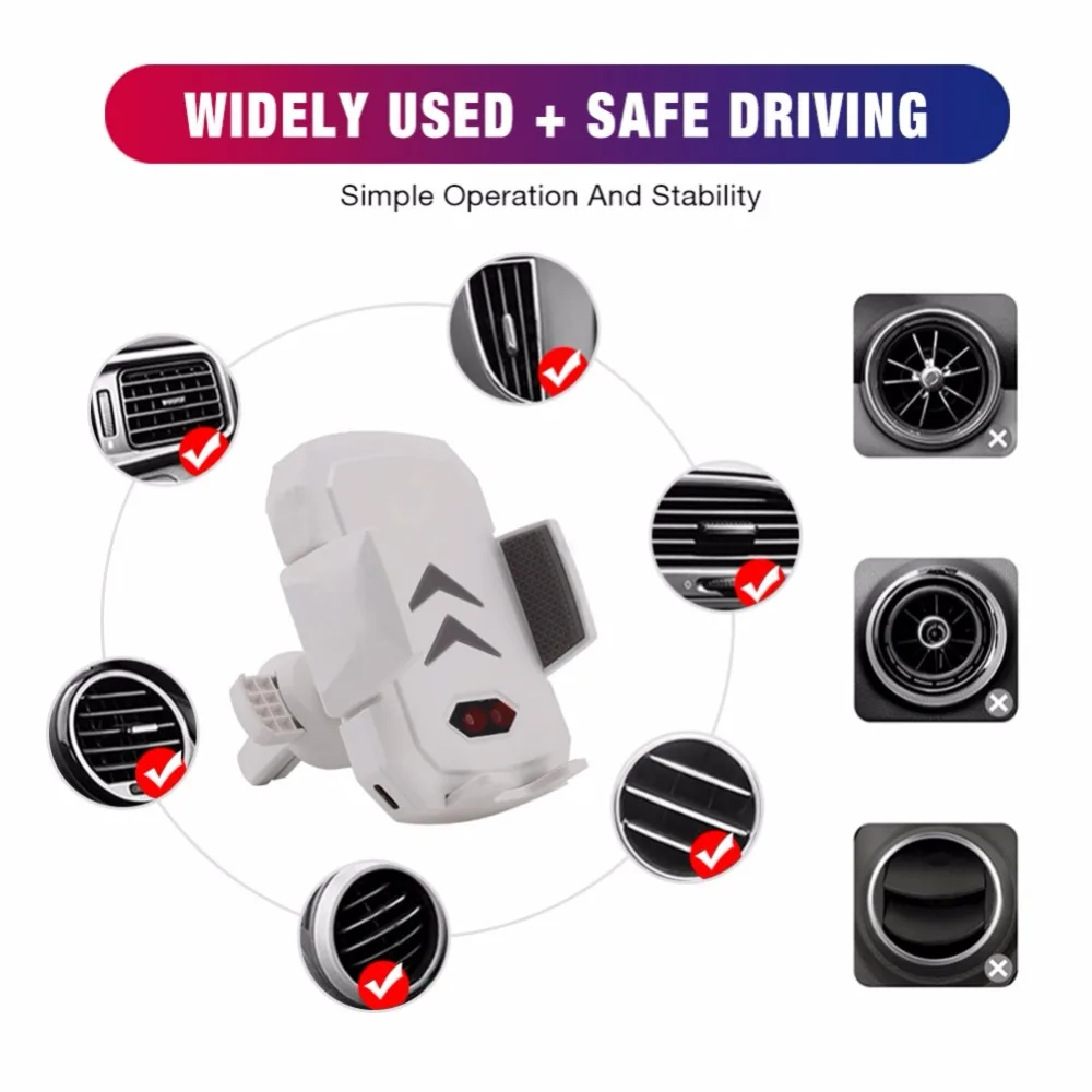 10W Car Wireless Charger Stand Infrared Smart Sensor  360 Degree Air Vent Holder for iPhone Xr/Xs/X Samsung S9/S8 HuaWei P20