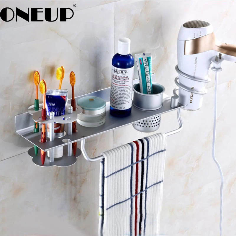 

ONEUP Space Aluminum Multi-Function Bathroom Set Hair Dryer Rack Tube Holder Toothbrush Holder Bathroom Set Wash Storage Rack
