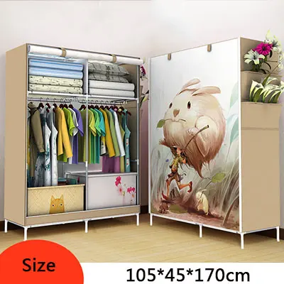 Простой складной шкаф из нетканого полотна DIY сборка для спальни шкаф для хранения одежды панорамный узор большой шкаф для одежды - Цвет: double rod